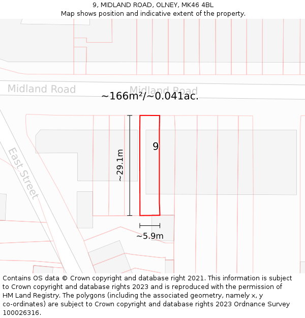 9, MIDLAND ROAD, OLNEY, MK46 4BL: Plot and title map