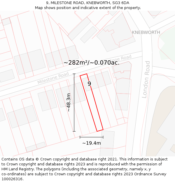 9, MILESTONE ROAD, KNEBWORTH, SG3 6DA: Plot and title map