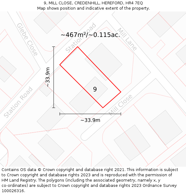 9, MILL CLOSE, CREDENHILL, HEREFORD, HR4 7EQ: Plot and title map