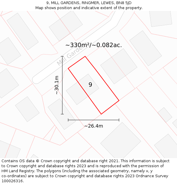 9, MILL GARDENS, RINGMER, LEWES, BN8 5JD: Plot and title map