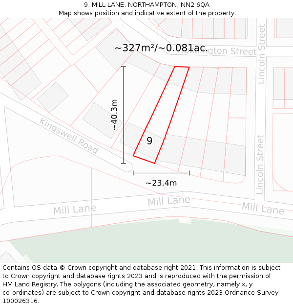 9, MILL LANE, NORTHAMPTON, NN2 6QA: Plot and title map