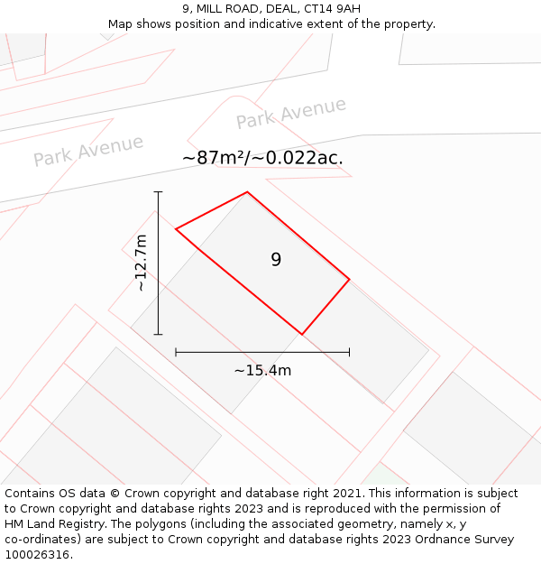 9, MILL ROAD, DEAL, CT14 9AH: Plot and title map