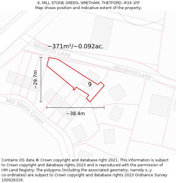 9, MILL STONE GREEN, WRETHAM, THETFORD, IP24 1FP: Plot and title map