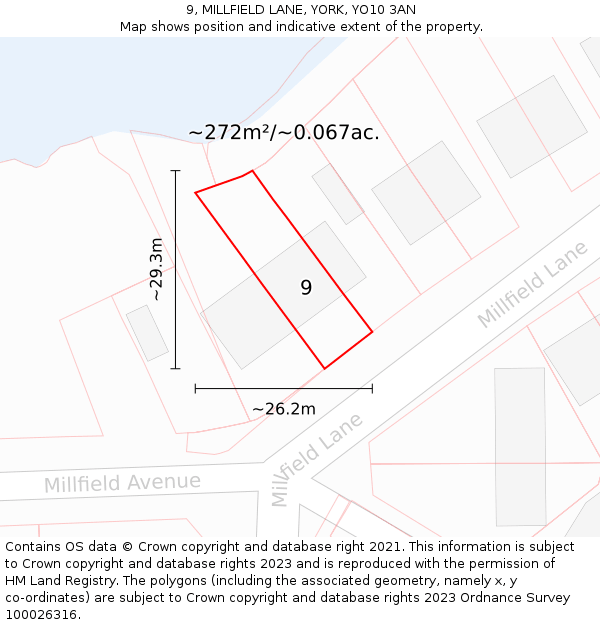 9, MILLFIELD LANE, YORK, YO10 3AN: Plot and title map