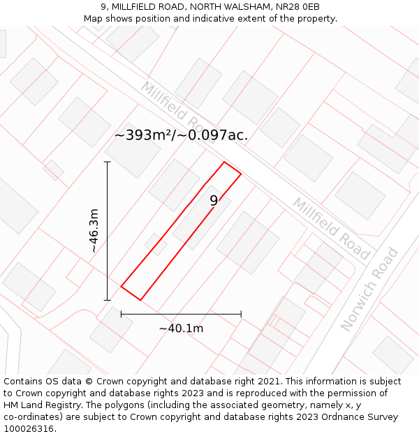 9, MILLFIELD ROAD, NORTH WALSHAM, NR28 0EB: Plot and title map