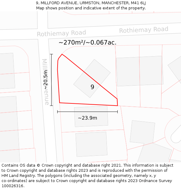 9, MILLFORD AVENUE, URMSTON, MANCHESTER, M41 6LJ: Plot and title map