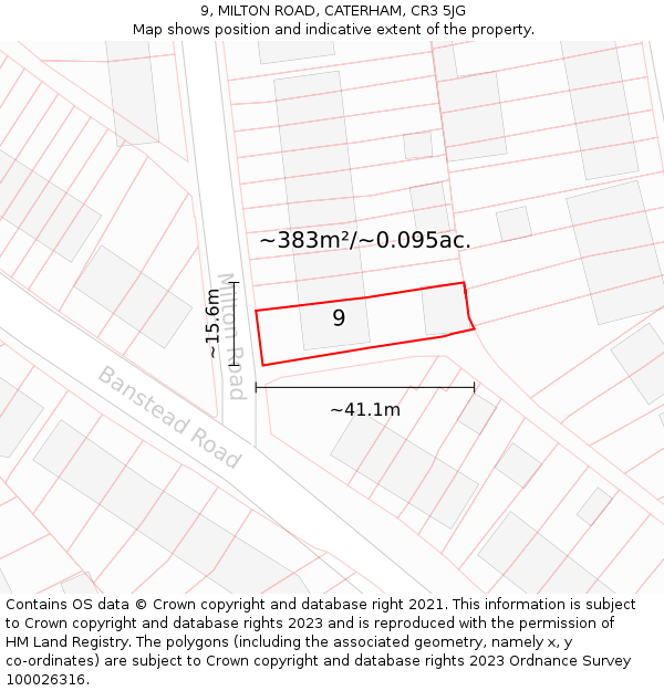 9, MILTON ROAD, CATERHAM, CR3 5JG: Plot and title map