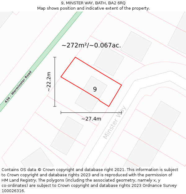 9, MINSTER WAY, BATH, BA2 6RQ: Plot and title map