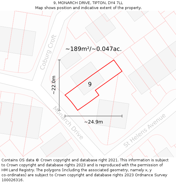 9, MONARCH DRIVE, TIPTON, DY4 7LL: Plot and title map