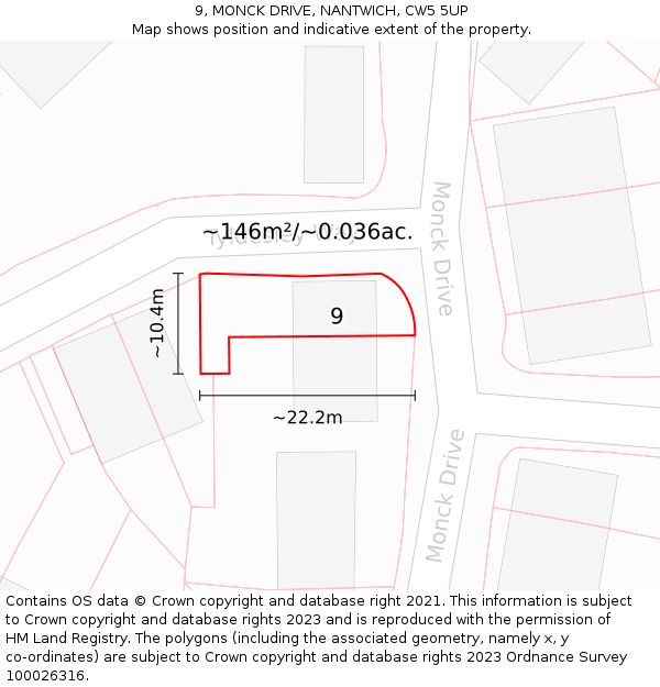 9, MONCK DRIVE, NANTWICH, CW5 5UP: Plot and title map