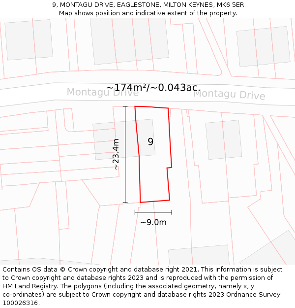 9, MONTAGU DRIVE, EAGLESTONE, MILTON KEYNES, MK6 5ER: Plot and title map