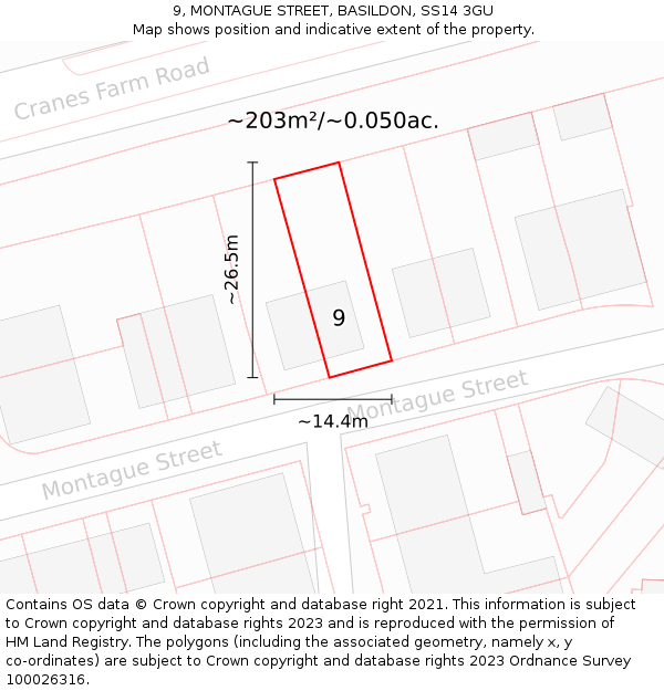 9, MONTAGUE STREET, BASILDON, SS14 3GU: Plot and title map