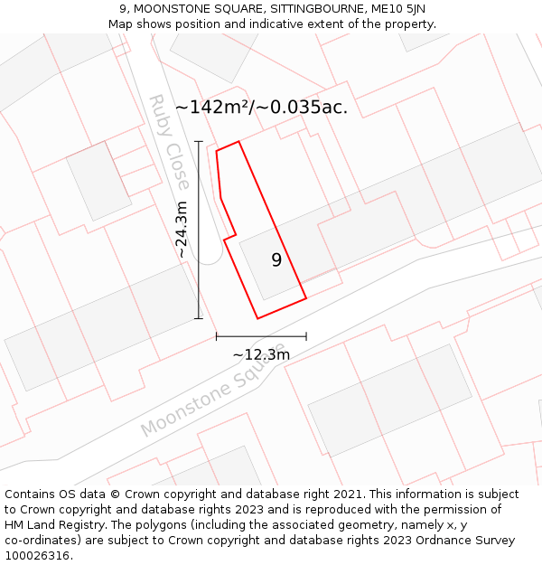 9, MOONSTONE SQUARE, SITTINGBOURNE, ME10 5JN: Plot and title map