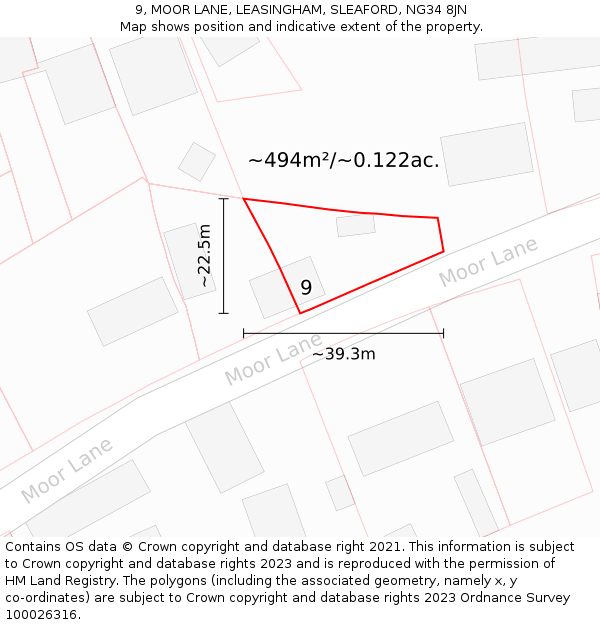 9, MOOR LANE, LEASINGHAM, SLEAFORD, NG34 8JN: Plot and title map