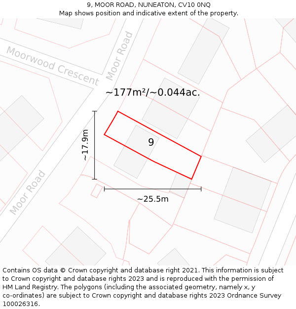 9, MOOR ROAD, NUNEATON, CV10 0NQ: Plot and title map