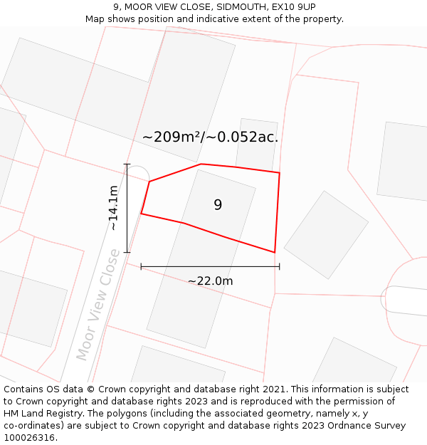 9, MOOR VIEW CLOSE, SIDMOUTH, EX10 9UP: Plot and title map