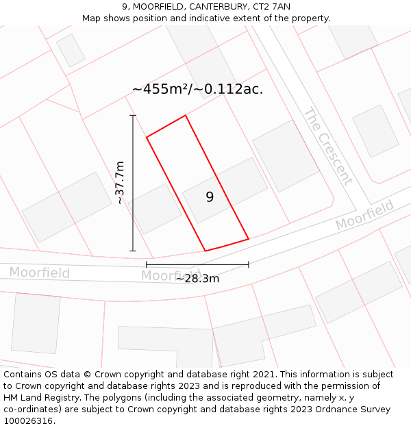 9, MOORFIELD, CANTERBURY, CT2 7AN: Plot and title map