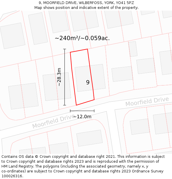 9, MOORFIELD DRIVE, WILBERFOSS, YORK, YO41 5PZ: Plot and title map