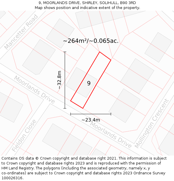 9, MOORLANDS DRIVE, SHIRLEY, SOLIHULL, B90 3RD: Plot and title map