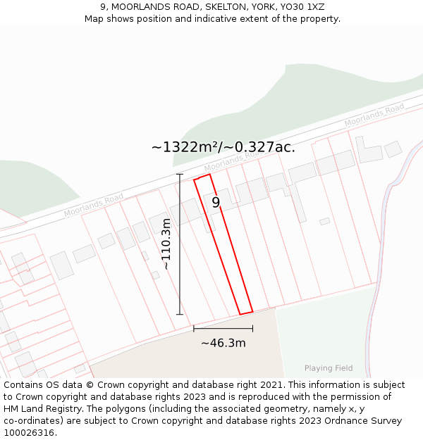 9, MOORLANDS ROAD, SKELTON, YORK, YO30 1XZ: Plot and title map