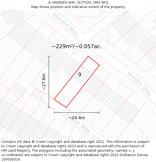 9, MORDEN WAY, SUTTON, SM3 9PQ: Plot and title map