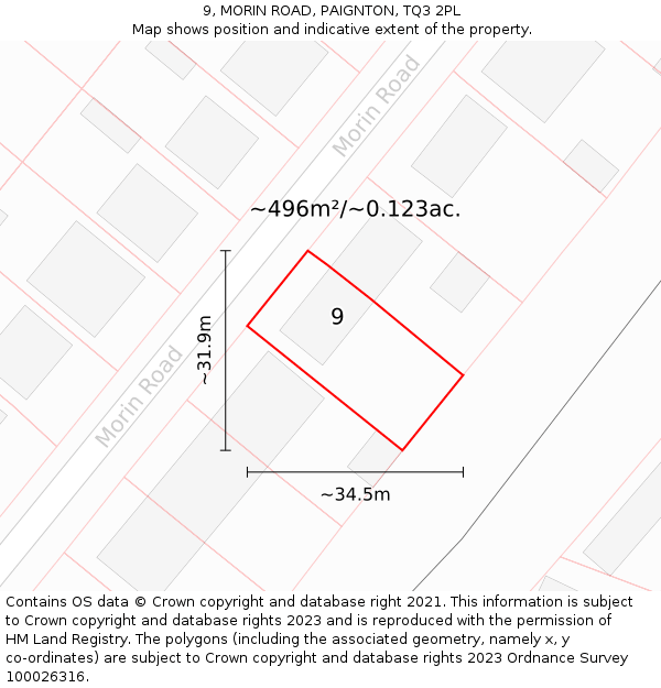 9, MORIN ROAD, PAIGNTON, TQ3 2PL: Plot and title map