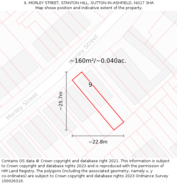 9, MORLEY STREET, STANTON HILL, SUTTON-IN-ASHFIELD, NG17 3HA: Plot and title map