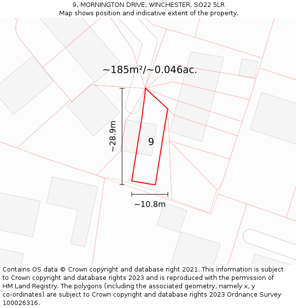 9, MORNINGTON DRIVE, WINCHESTER, SO22 5LR: Plot and title map