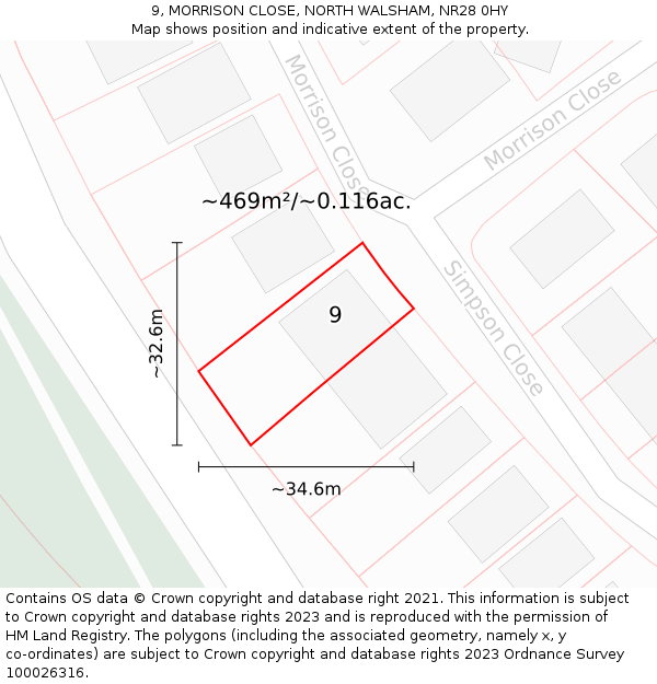 9, MORRISON CLOSE, NORTH WALSHAM, NR28 0HY: Plot and title map