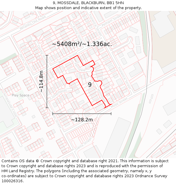 9, MOSSDALE, BLACKBURN, BB1 5HN: Plot and title map