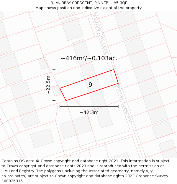 9, MURRAY CRESCENT, PINNER, HA5 3QF: Plot and title map