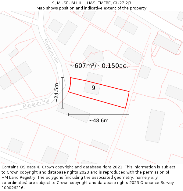 9, MUSEUM HILL, HASLEMERE, GU27 2JR: Plot and title map