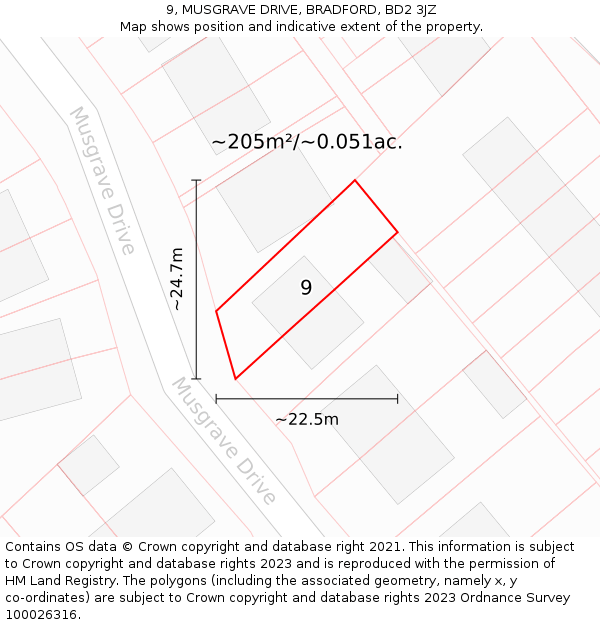 9, MUSGRAVE DRIVE, BRADFORD, BD2 3JZ: Plot and title map