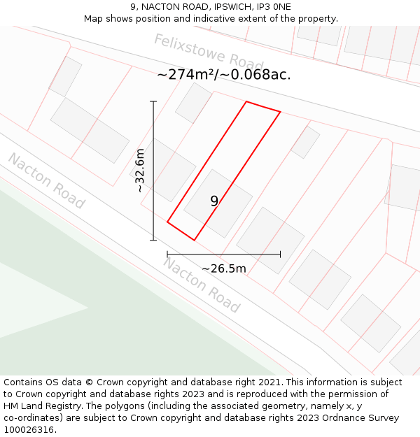 9, NACTON ROAD, IPSWICH, IP3 0NE: Plot and title map