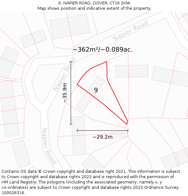 9, NAPIER ROAD, DOVER, CT16 2HW: Plot and title map
