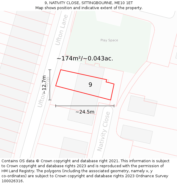 9, NATIVITY CLOSE, SITTINGBOURNE, ME10 1ET: Plot and title map