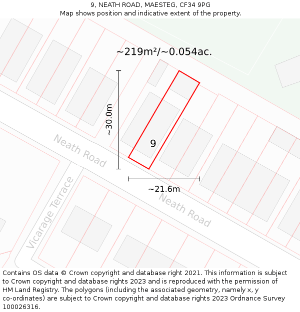 9, NEATH ROAD, MAESTEG, CF34 9PG: Plot and title map