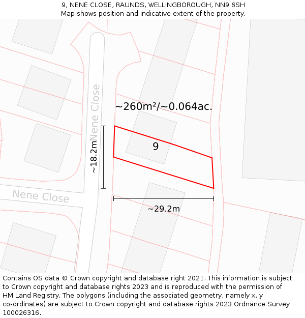 9, NENE CLOSE, RAUNDS, WELLINGBOROUGH, NN9 6SH: Plot and title map