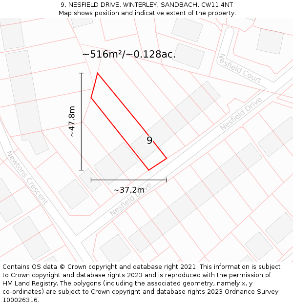 9, NESFIELD DRIVE, WINTERLEY, SANDBACH, CW11 4NT: Plot and title map