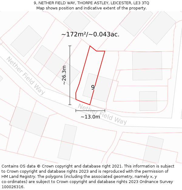 9, NETHER FIELD WAY, THORPE ASTLEY, LEICESTER, LE3 3TQ: Plot and title map