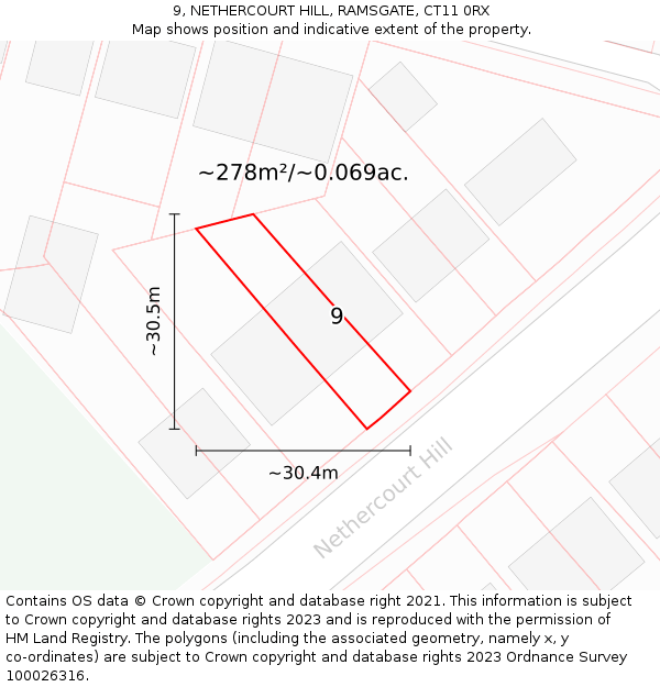 9, NETHERCOURT HILL, RAMSGATE, CT11 0RX: Plot and title map