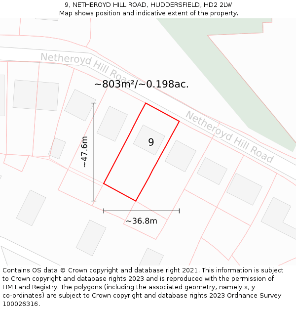 9, NETHEROYD HILL ROAD, HUDDERSFIELD, HD2 2LW: Plot and title map