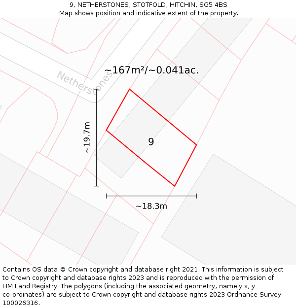 9, NETHERSTONES, STOTFOLD, HITCHIN, SG5 4BS: Plot and title map