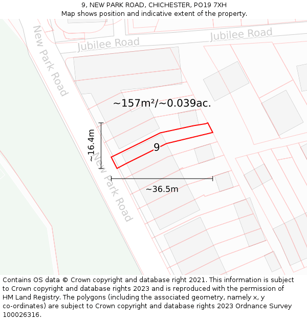 9, NEW PARK ROAD, CHICHESTER, PO19 7XH: Plot and title map