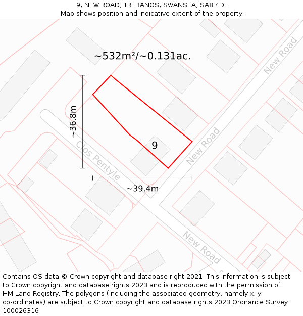 9, NEW ROAD, TREBANOS, SWANSEA, SA8 4DL: Plot and title map