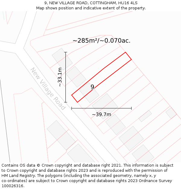 9, NEW VILLAGE ROAD, COTTINGHAM, HU16 4LS: Plot and title map