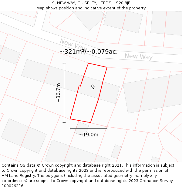 9, NEW WAY, GUISELEY, LEEDS, LS20 8JR: Plot and title map