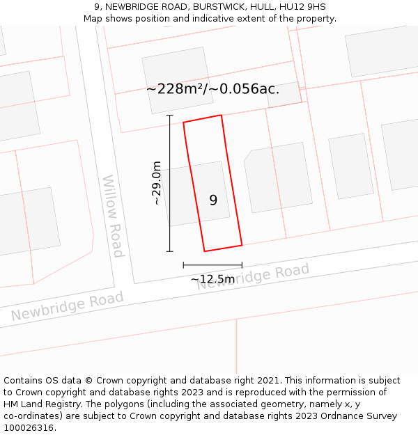 9, NEWBRIDGE ROAD, BURSTWICK, HULL, HU12 9HS: Plot and title map