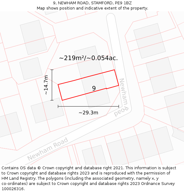 9, NEWHAM ROAD, STAMFORD, PE9 1BZ: Plot and title map