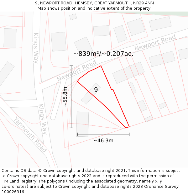 9, NEWPORT ROAD, HEMSBY, GREAT YARMOUTH, NR29 4NN: Plot and title map